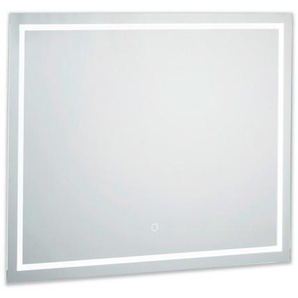 Badezimmerspiegel, Silber, Glas, rechteckig, 90x70x2.5 cm, feuchtraumgeeignet, senkrecht und waagrecht montierbar, Badezimmer, Badezimmerspiegel, Beleuchtete Spiegel