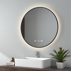 LED-Badezimmerspiegel Rund mit Touch-Schalter Anti-Beschlag Uhr Funktion Neutralweiß