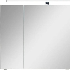 Badezimmerspiegelschrank PELIPAL Quickset 945 Schränke Gr. B/H/T: 105 cm x 70 cm x 16 cm, Aufsatzleuchte, 3 St., grau (oxid dunkelgrau quer) Bad-Spiegelschränke