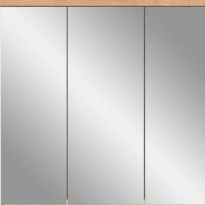 Badezimmerspiegelschrank WELLTIME Dolo Schränke Gr. B/H/T: 80 cm x 75 cm x 20 cm, 3 St., grau (no x oak) Bad-Spiegelschränke
