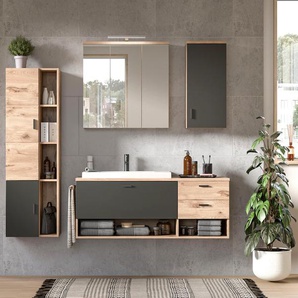 Badezimmerspiegelschrank WELLTIME Schränke Gr. B/H/T: 80 cm x 75 cm x 20 cm, 3 St., nox oak Bad-Spiegelschränke