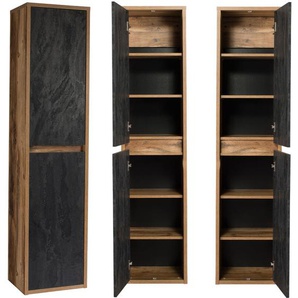Badezimmmer Hochschrank HARLOW-56 Eiche mit Beton dunkel, B/H/T: ca. 40/170/33 cm