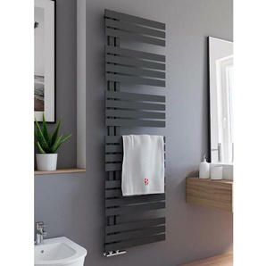 Badheizkörper Breda, flacher Designheizkörper mit seitlich versetztem Mittelanschluss, Stahl pulverbeschichtet in Pearl Schwarz, 169 x 50 cm - Schulte