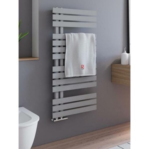 Badheizkörper Breda, flacher Designheizkörper mit seitlich versetztem Mittelanschluss, Stahl pulverbeschichtet in Reflex Grau, 106 x 50 cm - Schulte