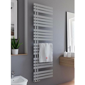 Badheizkörper Breda, flacher Designheizkörper mit seitlich versetztem Mittelanschluss, Stahl pulverbeschichtet in Reflex Grau, 169 x 50 cm - Schulte