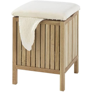 Badhocker Norway Walnussholz / Sitzbezug - 80% Baumwolle, 20% Polyester / Polsterung - 100% Polyurethan PU Braun/Walnuss 39 x 52 x 39cm Creme -