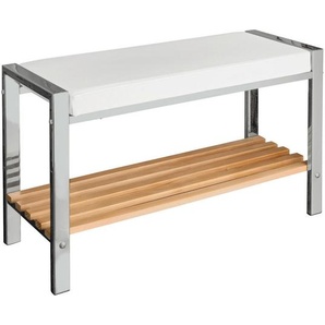 Badhocker, Weiß, Kiefer, Chrom, Holz, Metall, Textil, Kiefer, 80x48x31 cm, Made in Germany, Badaccessoires, Duschzubehör, Badhocker