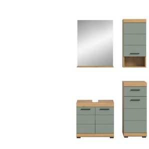 Badmöbel-Set SCHLOONSEE  4 teilig  bestehend aus: Waschbeckenunterschrank  Spiegel  Unterschrank  Hängeschrank  Schloonsee ¦ grün ¦ Maße (cm): B: 112 H: 191