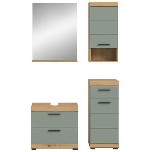 Badmöbel-Set SCHLOONSEE  4 teilig  bestehend aus: Waschbeckenunterschrank  Spiegel  Unterschrank  Hängeschrank  Schloonsee ¦ grün ¦ Maße (cm): B: 112 H: 191