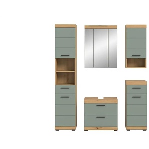 Badmöbel-Set SCHLOONSEE  5 teilig  bestehend aus:  Hochschrank  WBU  Spiegelschrank  Unterschrank  Hängeschrank  Schloonsee ¦ grün ¦ Maße (cm): B: 164 H: 191