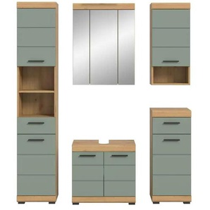Badmöbel-Set SCHLOONSEE  5 teilig  bestehend aus: Hochschrank  WBU  Spiegelschrank  Unterschrank  Hängeschrank  Schloonsee ¦ grün ¦ Maße (cm): B: 164 H: 191