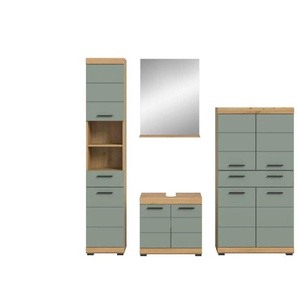 Badmöbel-Set SCHLOONSEE  4 teilig  bestehend aus: Hochschrank  Waschbeckenunterschrank  Badspiegel  Midischrank  Schloonsee ¦ grün ¦ Maße (cm): B: 186 H: 191