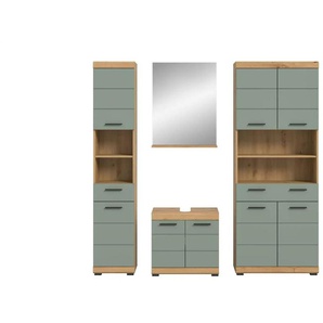 Badmöbel-Set SCHLOONSEE  4 teilig  bestehend aus: Hochschrank  Waschbeckenunterschrank  Badspiegel  Hochschrank breit  Schloonsee ¦ grün ¦ Maße (cm): B: 186 H: 191