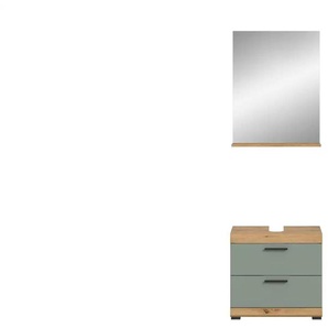 Badmöbel-Set SCHLOONSEE  2 teilig  bestehend aus: Waschbeckenunterschrank  Spiegel  in verschiedenen Farben erhältlich  Badmöbel  Kombination  Badezimmer  Schloonsee ¦ grün ¦ Maße (cm): B: 60 H: 191