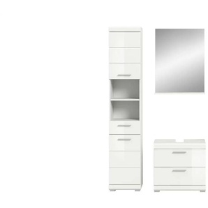 Badmöbel-Set SCHLOONSEE  3 teilig  bestehend aus: Hochschrank  Waschbeckenunterschrank  Spiegel  Schloonsee ¦ weiß ¦ Maße (cm): B: 112 H: 191