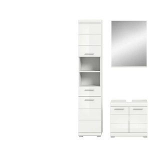 Badmöbel-Set SCHLOONSEE  3 teilig  bestehend aus: Hochschrank  Waschbeckenunterschrank  Spiegel  Schloonsee ¦ weiß ¦ Maße (cm): B: 112 H: 191
