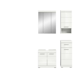 Badmöbel-Set SCHLOONSEE  4 teilig  bestehend aus: Waschbeckenunterschrank  Spiegelschrank  Unterschrank  Hängeschrank  Schloonsee ¦ weiß ¦ Maße (cm): B: 112 H: 191