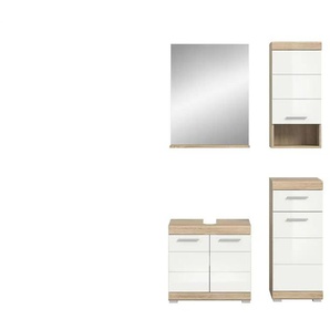 Badmöbel-Set SCHLOONSEE 4 teilig bestehend aus: Waschbeckenunterschrank Spiegel Unterschrank Hängeschrank Schloonsee ¦ weiß ¦ Maße (cm): B: 112 H: 191