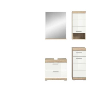 Badmöbel-Set SCHLOONSEE  4 teilig  bestehend aus: Waschbeckenunterschrank  Spiegel  Unterschrank  Hängeschrank  Schloonsee ¦ weiß ¦ Maße (cm): B: 112 H: 191