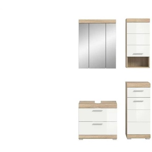 Badmöbel-Set SCHLOONSEE  4 teilig  bestehend aus: Waschbeckenunterschrank  Spiegelschrank  Unterschrank  Hängeschrank  Schloonsee ¦ weiß ¦ Maße (cm): B: 112 H: 191