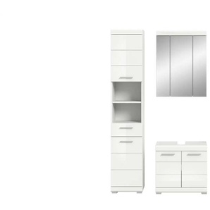 Badmöbel-Set SCHLOONSEE  3 teilig  bestehend aus: Hochschrank  Waschbeckenunterschrank  Spiegelschrank  Schloonsee ¦ weiß ¦ Maße (cm): B: 112 H: 191