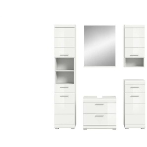 Badmöbel-Set SCHLOONSEE  5 teilig  bestehend aus: Hochschrank  WBU  Spiegel  Unterschrank  Hängeschrank  Schloonsee ¦ weiß ¦ Maße (cm): B: 164 H: 191