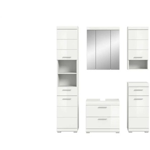 Badmöbel-Set SCHLOONSEE  5 teilig  bestehend aus:  Hochschrank  WBU  Spiegelschrank  Unterschrank  Hängeschrank  Schloonsee ¦ weiß ¦ Maße (cm): B: 164 H: 191