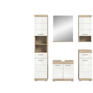 Badmöbel-Set SCHLOONSEE  5 teilig  bestehend aus: Hochschrank  WBU  Spiegel  Unterschrank  Hängeschrank  Schloonsee ¦ weiß ¦ Maße (cm): B: 164 H: 191