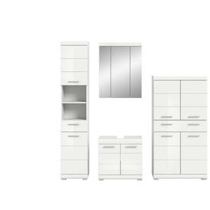 Badmöbel-Set SCHLOONSEE  4 teilig  bestehend aus: Hochschrank  Waschbeckenunterschrank  Spiegelschrank  Midischrank  Schloonsee ¦ weiß ¦ Maße (cm): B: 186 H: 191