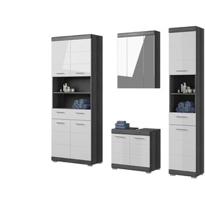 Badmöbel-Set SCHLOONSEE  4 teilig  bestehend aus: Hochschrank schmal  WBU  Spiegelschrank  Hochschrank breit  Schloonsee ¦ weiß ¦ Maße (cm): B: 186 H: 191