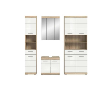 Badmöbel-Set SCHLOONSEE  4 teilig  bestehend aus: Hochschrank schmal  WBU  Spiegelschrank  Hochschrank breit  Schloonsee ¦ weiß ¦ Maße (cm): B: 186 H: 191