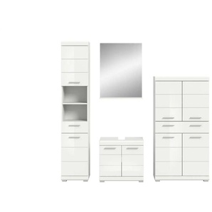 Badmöbel-Set SCHLOONSEE  4 teilig  bestehend aus: Hochschrank  Waschbeckenunterschrank  Badspiegel  Midischrank  Schloonsee ¦ weiß ¦ Maße (cm): B: 186 H: 191