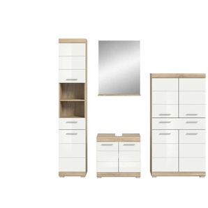 Badmöbel-Set SCHLOONSEE  4 teilig  bestehend aus: Hochschrank  Waschbeckenunterschrank  Badspiegel  Midischrank  Schloonsee ¦ weiß ¦ Maße (cm): B: 186 H: 191