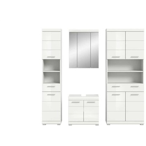 Badmöbel-Set SCHLOONSEE  4 teilig  bestehend aus: Hochschrank schmal  WBU  Spiegelschrank  Hochschrank breit  Schloonsee ¦ weiß ¦ Maße (cm): B: 186 H: 191