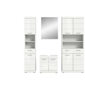 Badmöbel-Set SCHLOONSEE  4 teilig  bestehend aus: Hochschrank  Waschbeckenunterschrank  Badspiegel  Hochschrank breit  Schloonsee ¦ weiß ¦ Maße (cm): B: 186 H: 191