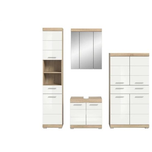 Badmöbel-Set SCHLOONSEE  4 teilig  bestehend aus: Hochschrank  Waschbeckenunterschrank  Spiegelschrank  Midischrank  Schloonsee ¦ weiß ¦ Maße (cm): B: 186 H: 191