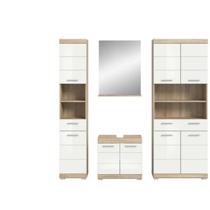 Badmöbel-Set SCHLOONSEE  4 teilig  bestehend aus: Hochschrank  Waschbeckenunterschrank  Badspiegel  Hochschrank breit  Schloonsee ¦ weiß ¦ Maße (cm): B: 186 H: 191