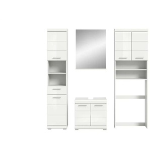 Badmöbel-Set SCHLOONSEE  4 teilig  bestehend aus: Hochschrank  WBU  Badspiegel  Waschmaschinenumbauschrank  Schloonsee ¦ weiß ¦ Maße (cm): B: 190 H: 191
