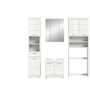 Badmöbel-Set SCHLOONSEE  4 teilig  bestehend aus: Hochschrank  WBU  Spiegelschrank  Waschmaschinenumbauschrank  Schloonsee ¦ weiß ¦ Maße (cm): B: 190 H: 191