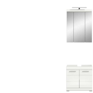 Badmöbel-Set SCHLOONSEE 2 teilig inklusive LED Beleuchtung bestehend aus: Waschbeckenunterschrank Spiegelschrank LED Badaufsatzleuchte Schloonsee ¦ weiß ¦ Maße (cm): B: 60 H: 191
