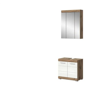 Badmöbel-Set WALDSEE  2 tlg.  bestehend aus: Waschbeckenunterschrank  Spiegelschrank  in verschiedenen Farben erhältlich  Badmöbel  Kombination  Badezimmer  Waldsee ¦ holzfarben ¦ Maße (cm): B: 60 H: 191