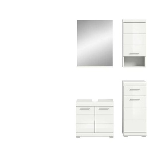 Badmöbel-Set SCHLOONSEE  4 teilig  bestehend aus: Waschbeckenunterschrank  Spiegel  Unterschrank  Hängeschrank  Schloonsee ¦ weiß ¦ Maße (cm): B: 112 H: 191
