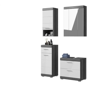 Badmöbel-Set SCHLOONSEE  4 teilig  bestehend aus: Waschbeckenunterschrank  Spiegelschrank  Unterschrank  Hängeschrank  Schloonsee ¦ weiß ¦ Maße (cm): B: 112 H: 191