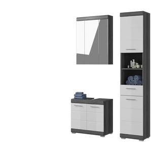 Badmöbel-Set SCHLOONSEE  3 teilig  bestehend aus: Hochschrank  Waschbeckenunterschrank  Spiegelschrank  Schloonsee ¦ weiß ¦ Maße (cm): B: 112 H: 191