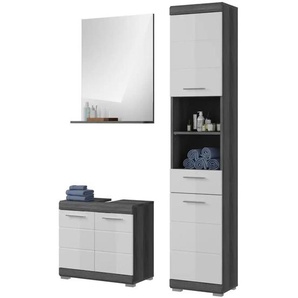 Badmöbel-Set SCHLOONSEE  3 teilig  bestehend aus: Hochschrank  Waschbeckenunterschrank  Spiegel  Schloonsee ¦ weiß ¦ Maße (cm): B: 112 H: 191