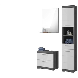 Badmöbel-Set SCHLOONSEE  3 teilig  bestehend aus: Hochschrank  Waschbeckenunterschrank  Spiegel  Schloonsee ¦ weiß ¦ Maße (cm): B: 112 H: 191