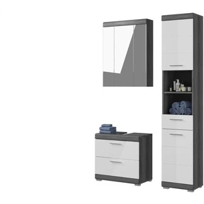 Badmöbel-Set SCHLOONSEE  3 teilig  bestehend aus: Hochschrank  Waschbeckenunterschrank  Spiegelschrank  Hochschrank  Waschbeckenunterschrank  Spiegelschrank  Schloonsee ¦ weiß ¦ Maße (cm): B: 112 H: 191