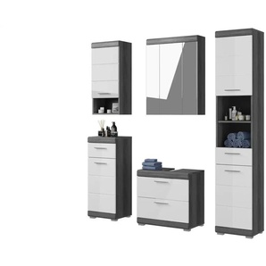 Badmöbel-Set SCHLOONSEE  5 teilig  bestehend aus:  Hochschrank  WBU  Spiegelschrank  Unterschrank  Hängeschrank  Schloonsee ¦ weiß ¦ Maße (cm): B: 164 H: 191