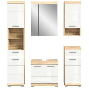 Badmöbel-Set SCHLOONSEE  5 teilig  bestehend aus: Hochschrank  WBU  Spiegelschrank  Unterschrank  Hängeschrank  Schloonsee ¦ weiß ¦ Maße (cm): B: 164 H: 191