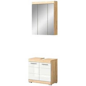 Badmöbel-Set SCHLOONSEE  2 tlg.  bestehend aus: Waschbeckenunterschrank  Spiegelschrank  in verschiedenen Farben erhältlich  Badmöbel  Kombination  Badezimmer  Schloonsee ¦ weiß ¦ Maße (cm): B: 60 H: 191